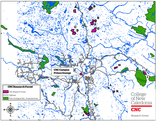 CNC Research Forest map Map of CNC's Research Forest in Northern BC