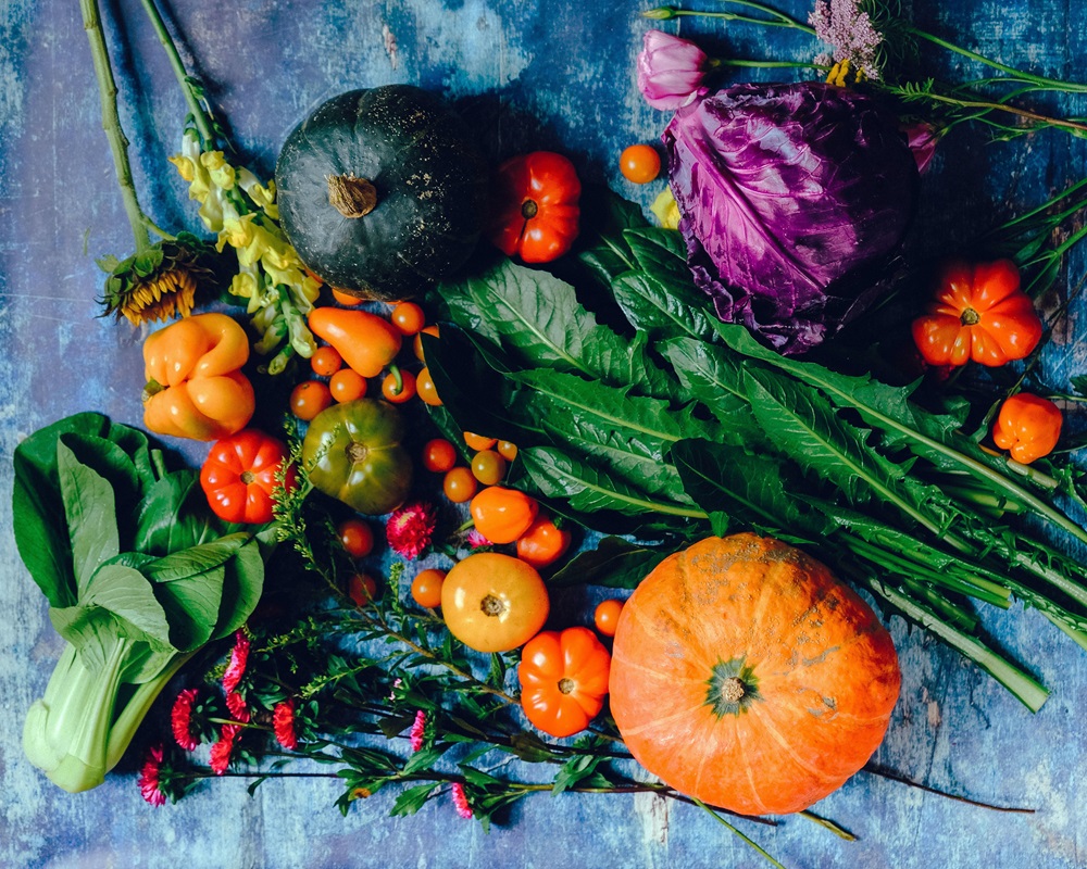 Vegetables laid out on a table